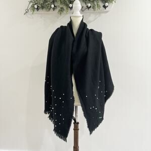Rino & Pelle Black Pearl Studded Shawl Scarf One Size Acrylic KD